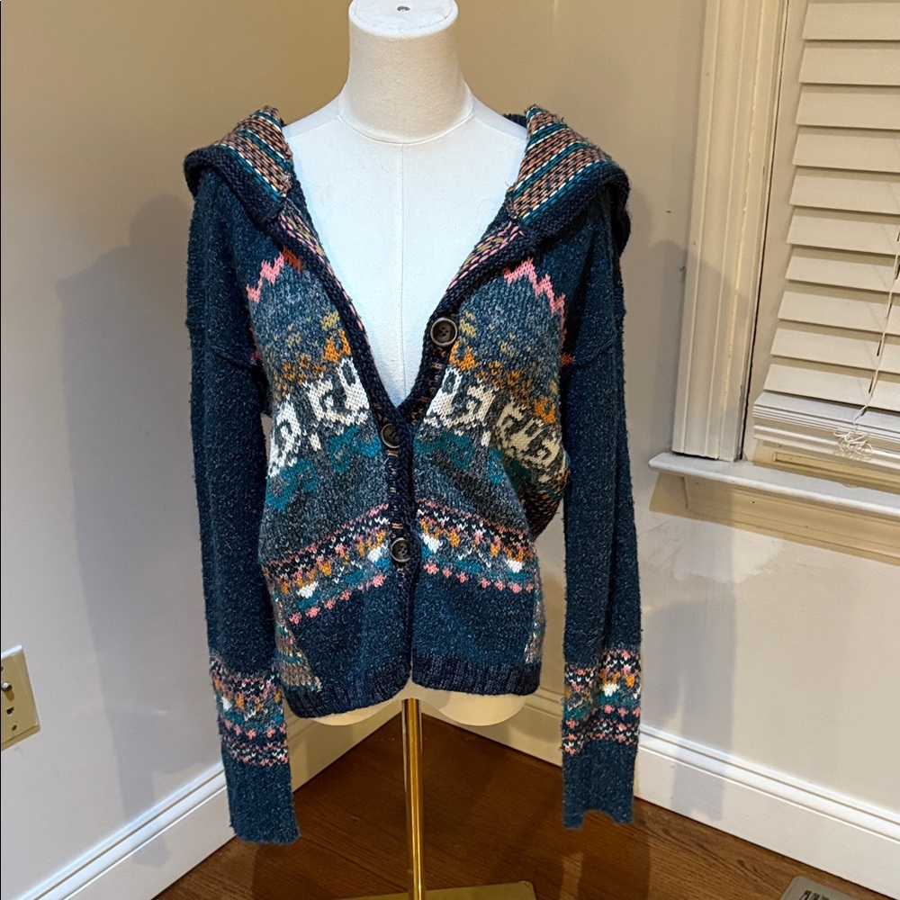 Free people Cozy Blue Patterned Women's Sweater